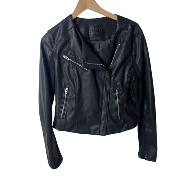 BLANKNYC Denim Record Breaker Collarless Faux Leather Moto Jacket Black Large - Picture 3 of 11
